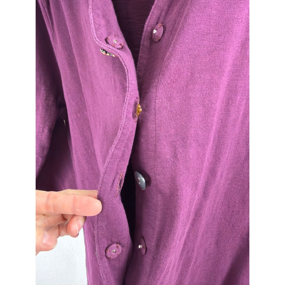 Soft Surroundings Danielle Button 3/4 Sleeve Tunic Plum Purple Sharkbite Sz L - Picture 5 of 8